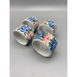 Set Of Four Vintage Audrey Floral‎ Ceramic Napkin Rings